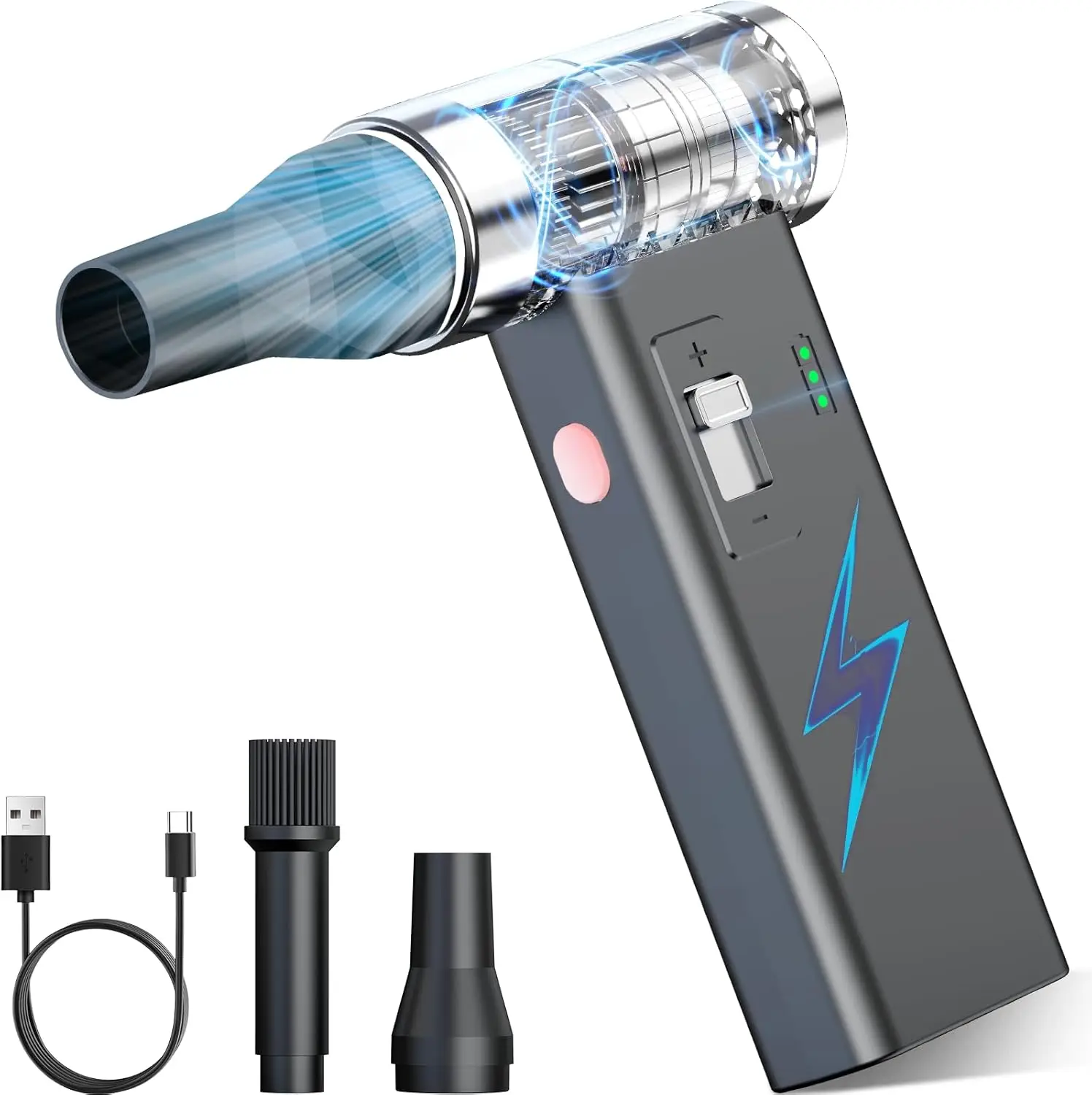 

Мини-электрический компрессор для сдувания пыли, бесщеточный двигатель 150 000 об/мин, мощный воздушный поток для клавиатуры/ПК/автомобиля, перезаряжаемый через USB-C