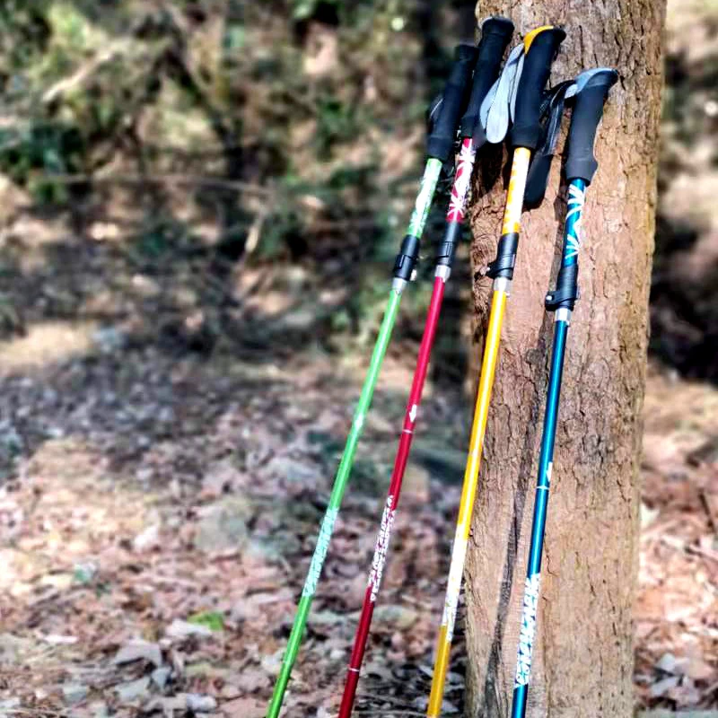 Bastão de trekking dobrável para acampamento, 5 seções, portátil, caminhada, para idosos nórdicos, telescópico, fácil de colocar no saco, 1 peça