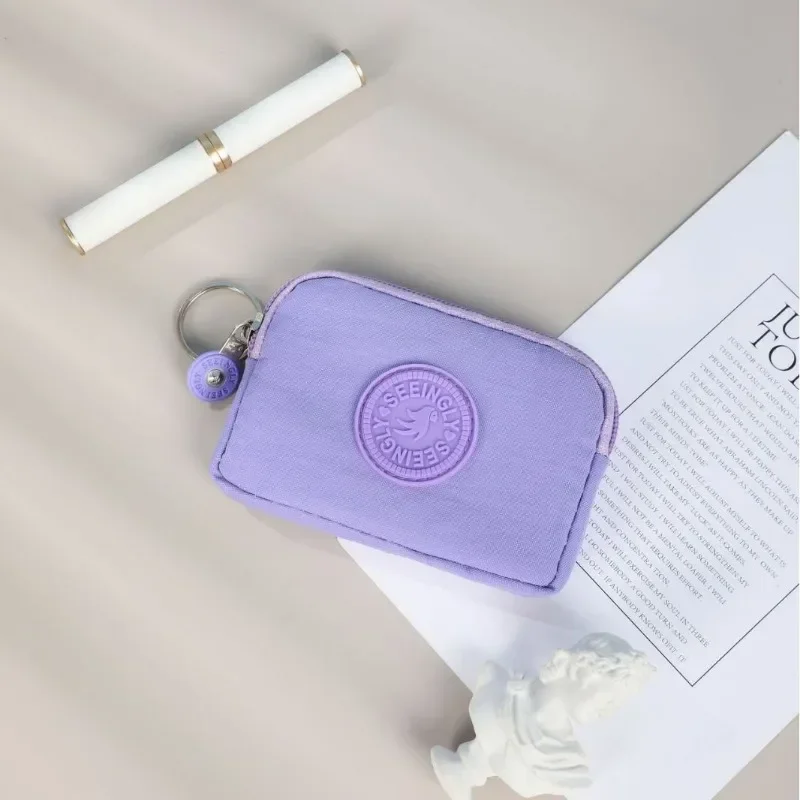 Solid Coloe Canvas Coin Bags Purse Money ID Credit Card Keys Organizer Bags Purple Yellow Black Small Waterproof Square Pouch