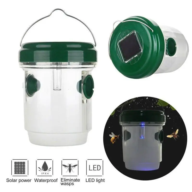 1PCS Solar Wasp Trap Fruit Fly Catcher LED Light Orchard Non-toxic Waterproof Insect Killer Pest Bees Control Garden Repellent