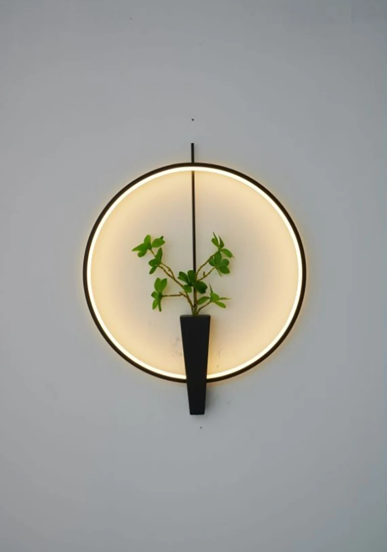 Aluminium Ring Wall Lamp 3000K White Black Without Plants