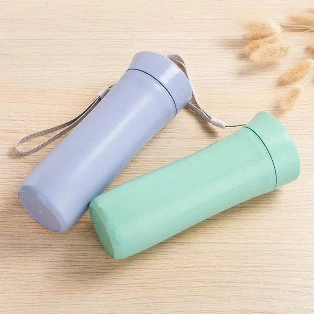 

2Pcs Wheat Straw Water Bottle Durable Portable Coffee Cup Stylish Drinking Bottle for Home Office Car Random Color