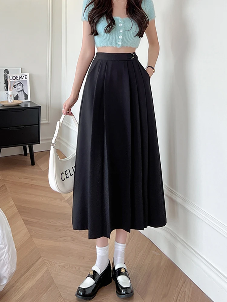 

Faionable A-Line Midi Skirt Women's Spring 2026 High Waist Slim Fit Pleated Straight Cut Skirts Casual Sle High Waist