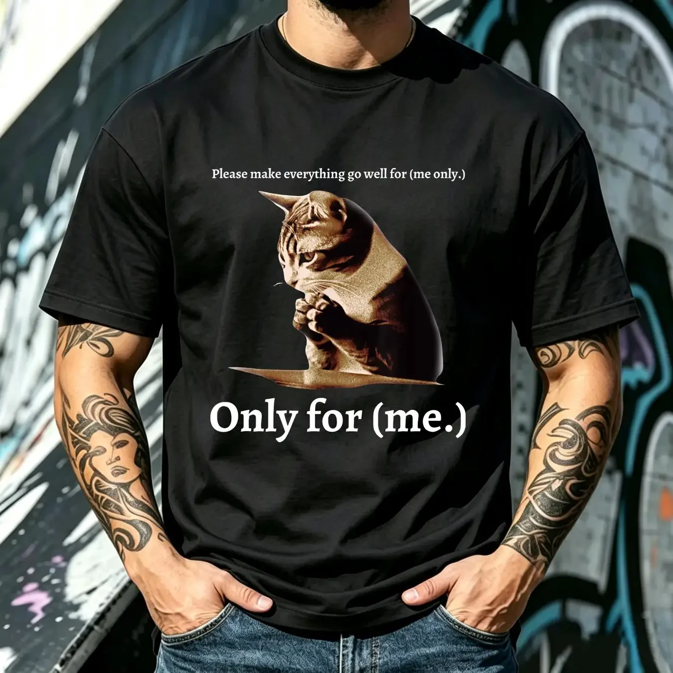 washed T Shirt BEST TO BUY Funny Praying cat only for me Lover Idea vintage Washed Stylish Unisex Comfortable Stretched