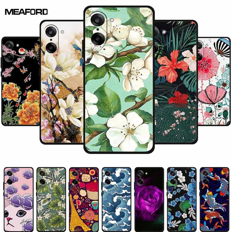 3D Silicone Case For OnePlus Ace 5 Racing 5G Relief Emboss Flowers Black Soft Back Cover Coque For OnePlus Nord CE5 5G Cases