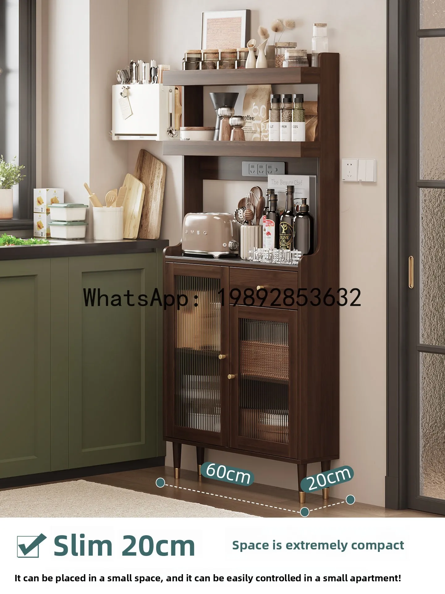 ZZ Sideboard Storage Rack Wall-Mounted Integrated Tea Water Kitchen Multi-Functional Small Size Narrow Side Storage Cabinet