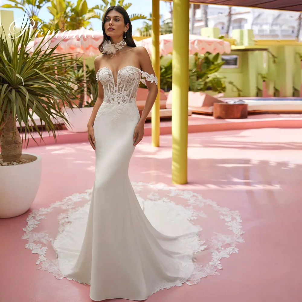 

Elegant Off The Shoulder Appliques Mermaid Wedding Dress Women Lace Open Back V-Neck Bridal Gown Vestidos De Novia Customized