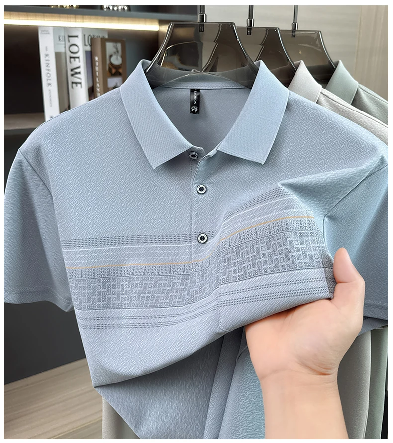 Einzigartiges bedrucktes Kurzarm-Poloshirt für Herren, modische Tasche, hochwertiger Komfort, atmungsaktiv, Sommer, neues Business-Casual-T-Shirt – Detail 9