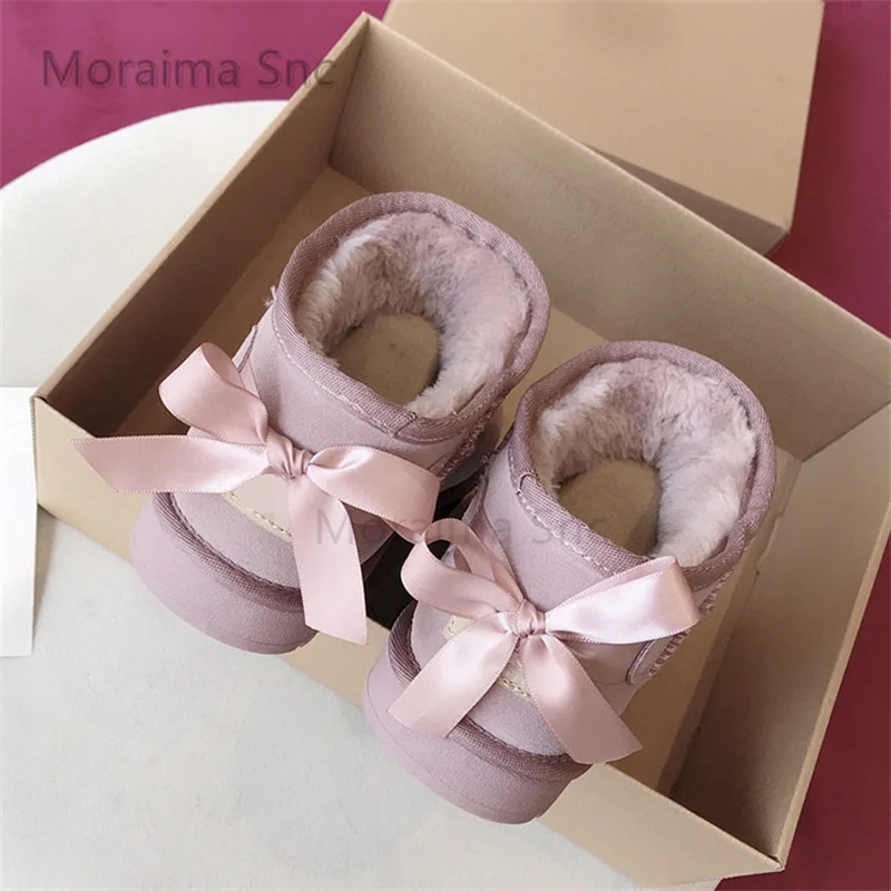 Plush Cotton Shoes Winter Warm Snow Boots for Women Butterfly Knot Round Toe Ankle Boots Concise Thickened Warm Women's Shoes