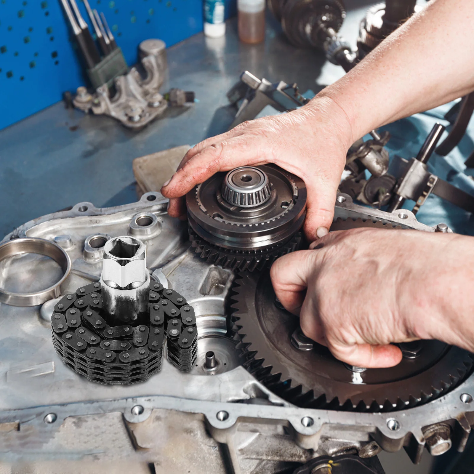 

Oil Filter Chain Wrench 52-Section Adjustable Heavy Duty Strap Wrench Durable 45 Steel for Automotive Fuel Filter Replacement