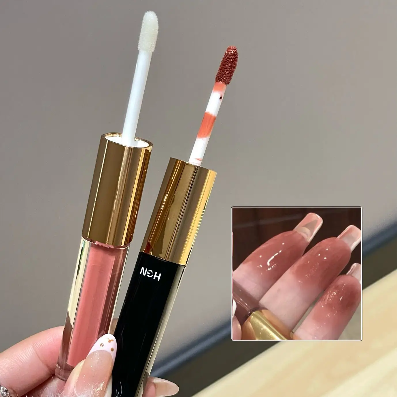 Hgn Doppelseitiger Matter und Glänzender Lipgloss Weicher Matter Taufrischer Glanz Langanhaltende Farbe Aufhellender Hautton Vielseitige Make-up-Stile – Detail 3
