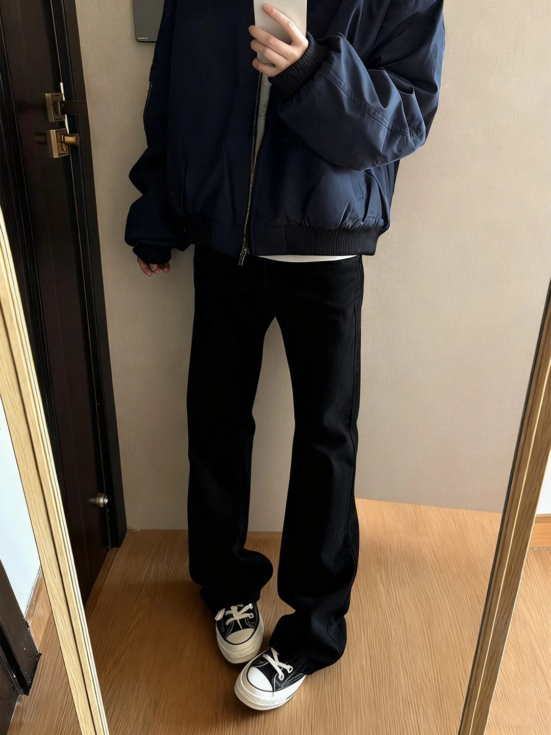 

American High Street Flared Jeans Men's Winter Black Slimming Lifted Fleece Straight Leg Pants Cleanfit Jeans mid Waist