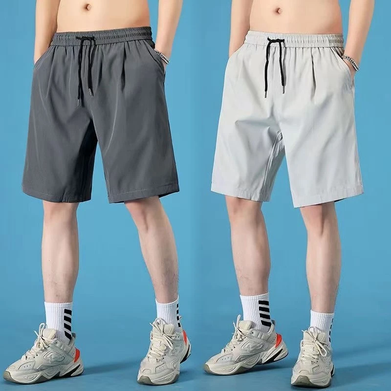 

Мужские рта из ледяного шелка Qui Dry, тонкие свободные повседневные спортивные брюки с пятью точками, модные брендовые летние молодежные брюки с прямыми штанинами