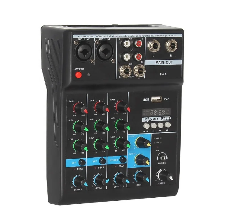 Professional Mini Music Sound Audio DJ Mixer/USB 4 Channels DJ Console Audio Mixer/Professional Sound System Dj Mixer