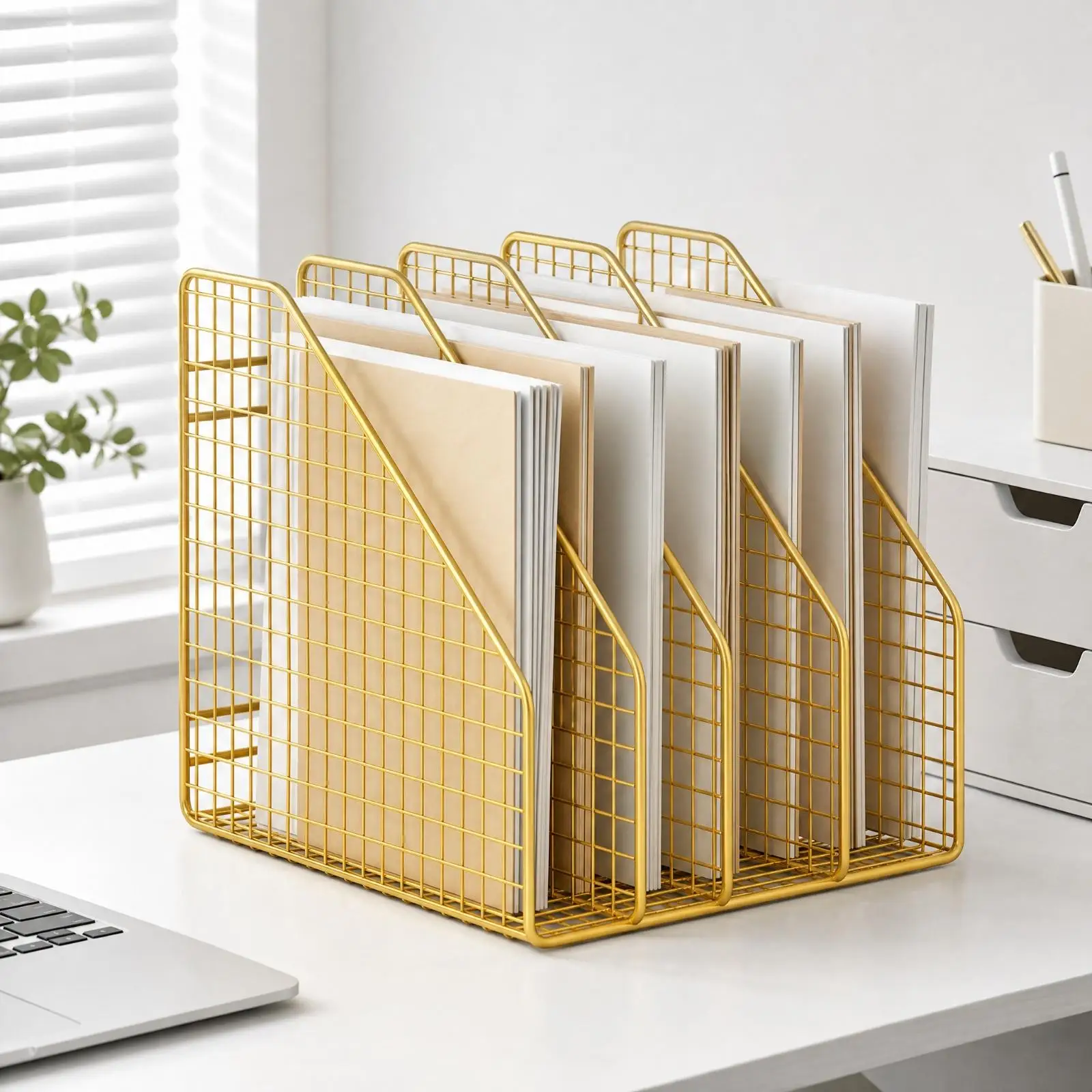 Compact Iron Office Organizer Desktop Wire Rack for Files Folders and Reading Material