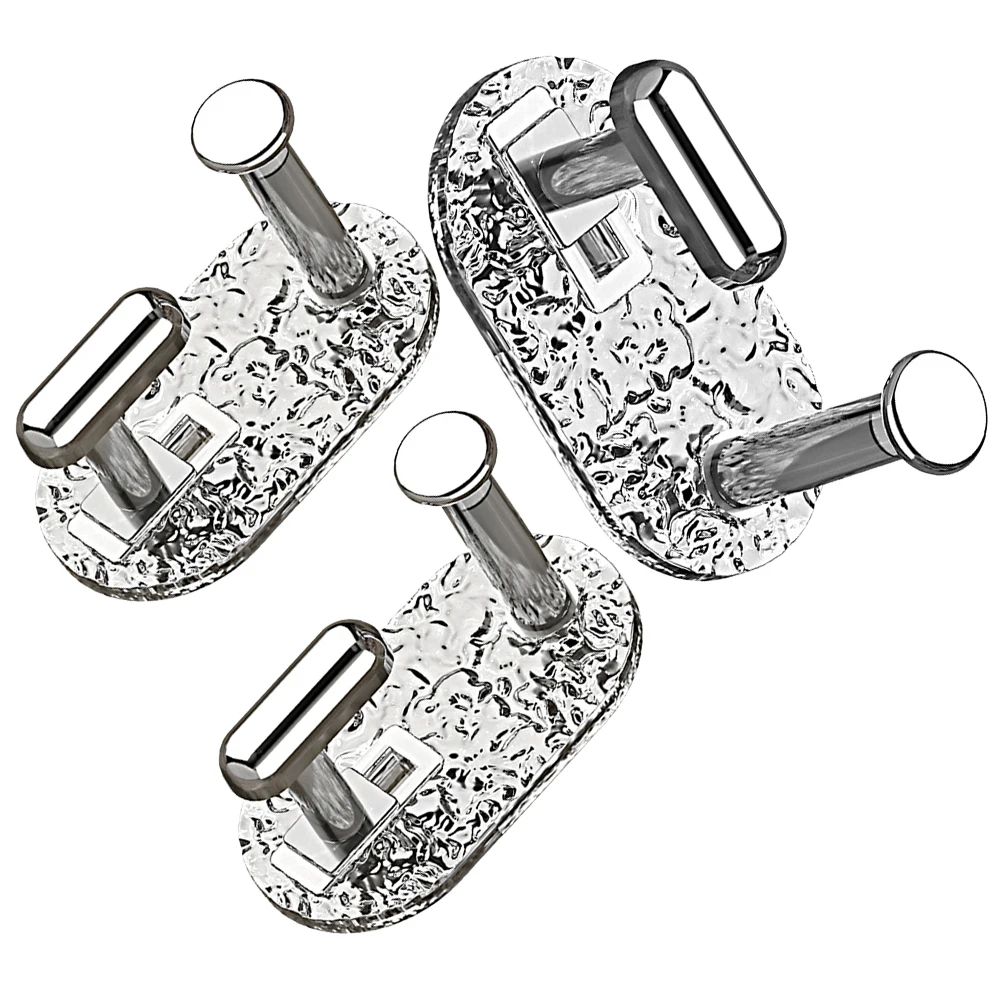 

3pcs Metal Hanging Hooks Adhesive Wall Mount No Punching Heavy Duty Bathroom Kitchen Silver Cartoon Style Storage Rack
