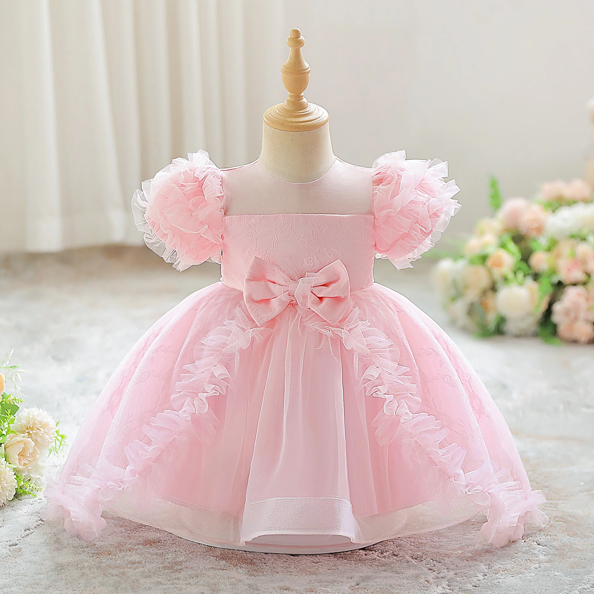 

Elegant Flower Party Baby Girls Dress Toddler Pink Wedding Princess Prom Gown Fashion Bridesmaids 1Yrs Birthday Dresses Costumes