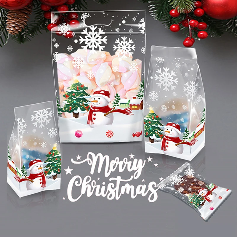 

50Pcs Christmas Cute Snowman Plastic Gifts Bags Candy Cookie Baking Packaging Bag Merry Decoration For New Year 2025