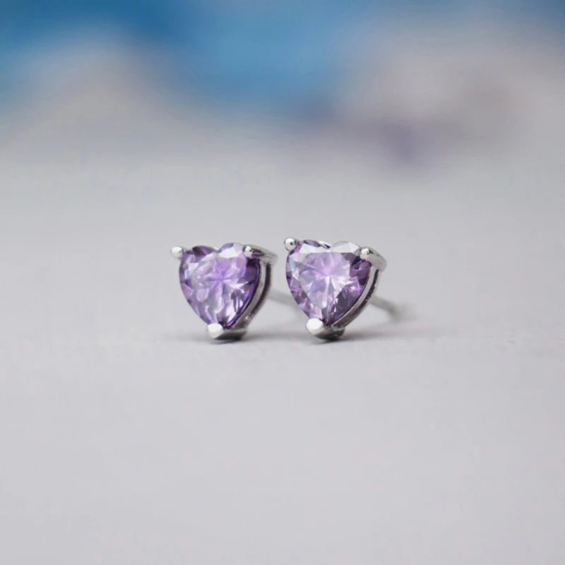 

925 Sterling Silver Ear Needle Beautiful Purple Zircon Earrings Hoop Earrings Crystal Pendant Earring Fashion Wedding Jewelry
