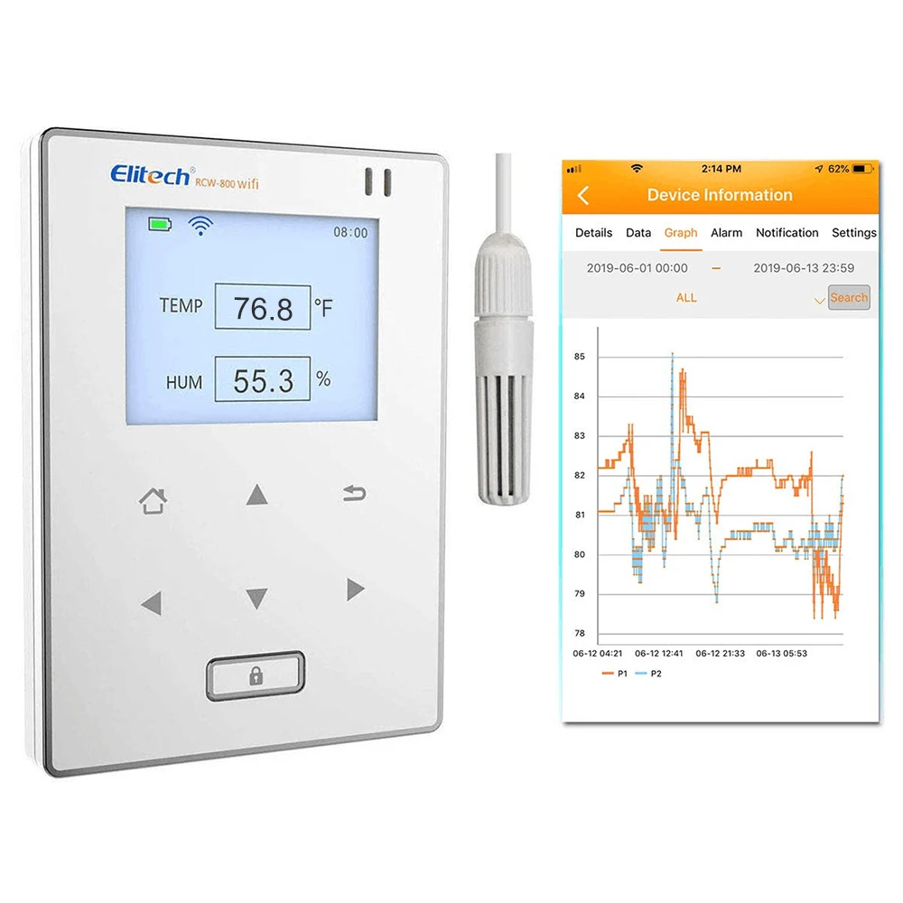 Elitech RCW-800 WiFi  (External) 5M sensor for Refrigeration Cold Chain Data Logger Temperature And Humidity Data Logger