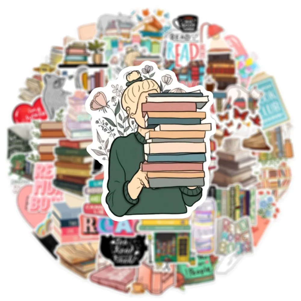 50PCS Cartoon Love Reading Books Stickers for Laptop Phone Notebooks Computer Stationery Read Books Sticker Scrapbooking Decal