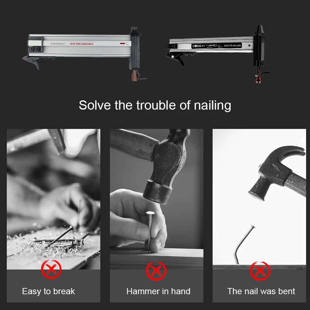 Portable Wall Semi Automatic Tool Wire Slot Steel Nail Cement Nailer Handheld Corner Durable Manual Device Machine Home Concrete