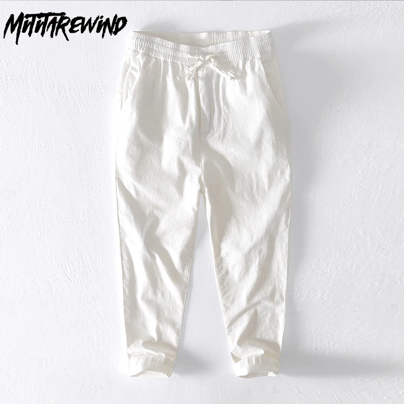 

Summer Pants for Men Daily Casual Cotton Linen Pencil Pant Drawstring Elastic Waist Ankle-length Trousers Simple Harajuku Pant