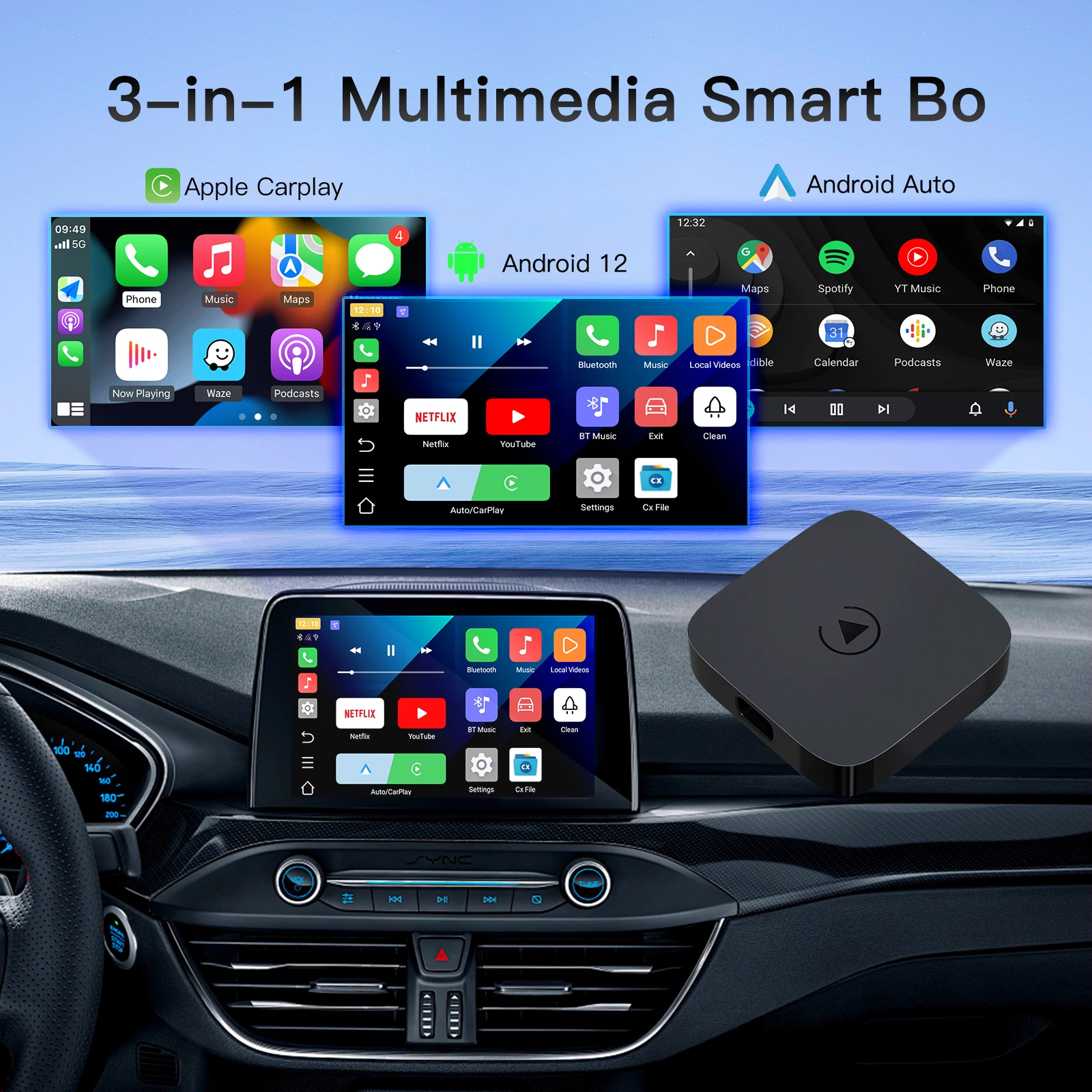 Wireless CarPlay Android Auto AI Box with Android12 2+16GB Smart Youtube Netflix TV Car Play for Factory Wired CarPlay