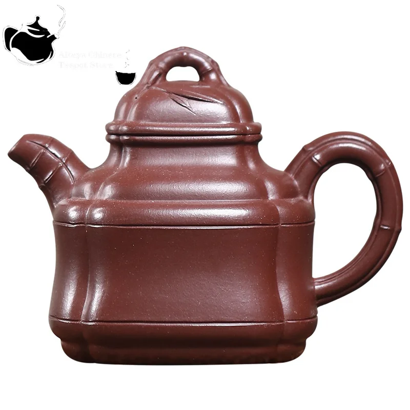 Yixing handmade purple clay teapot, original ore, purple clay square bamboo tripod, Chinese minimalist tea pot, tea set 190ml