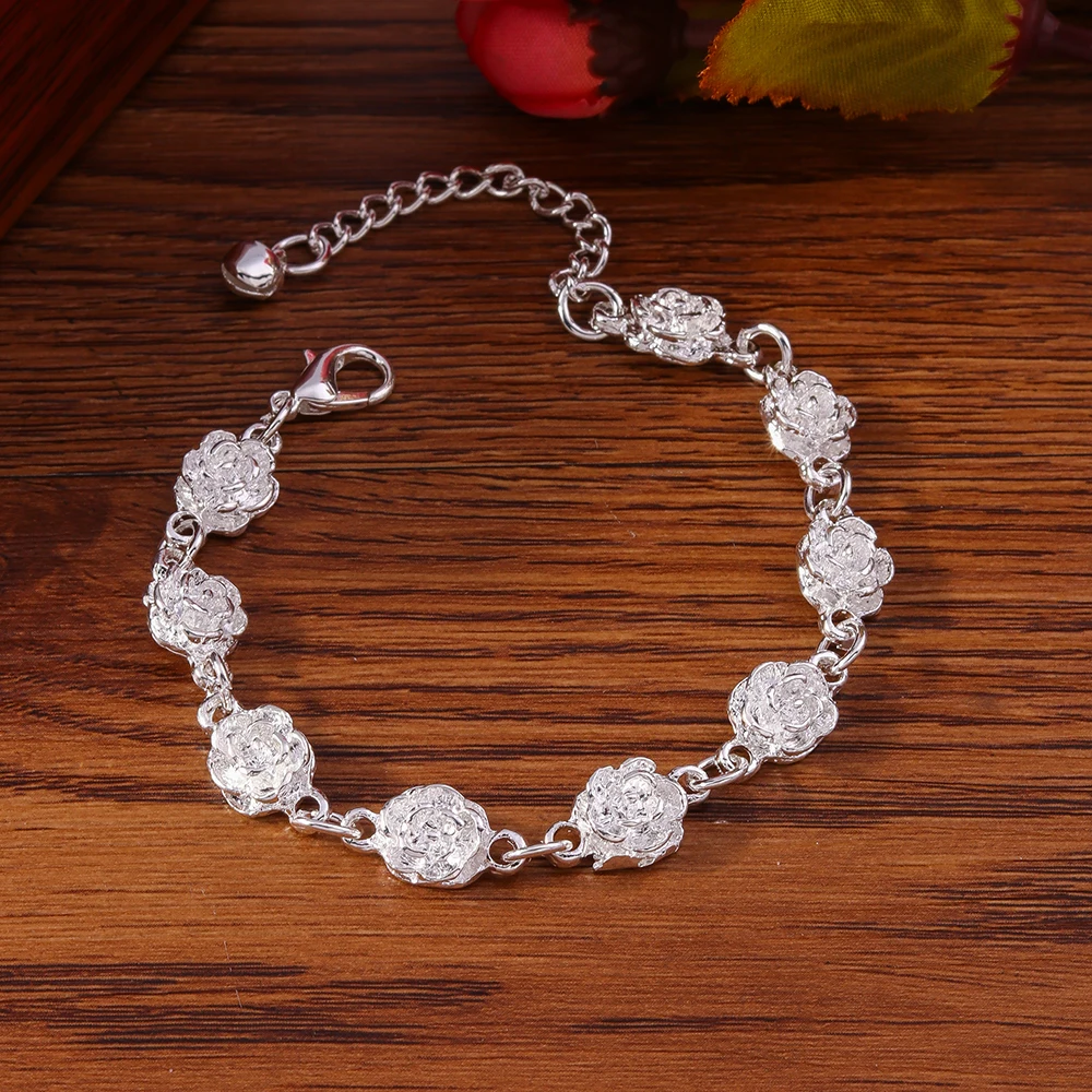 Aihua 925 Sterling Silber Volle Rose Blume Kette Armband Für Frauen Hochzeit Verlobung Party Mode Charme Armbänder – Detail 5