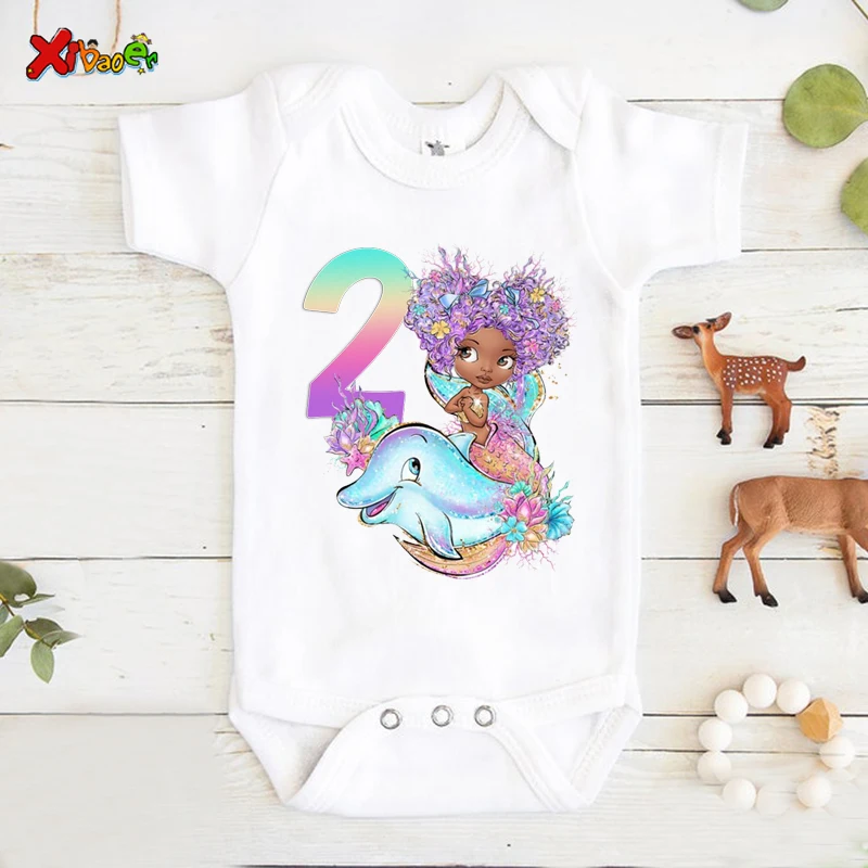 

Baby Girl Onesie 1st Birthday Party Bodysuit Clothes 2rd First Birthday Toddler Designer Infant Clothes Bodysuit Mermaid Clothes
