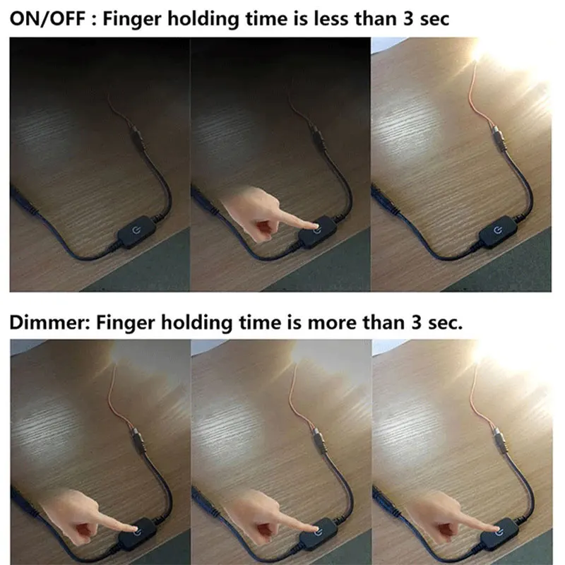 LED Strip Touch Dimmer Brightness Dimming Switch Memory Function 5V 12V 3A COB SMD Tape Lights Switch Adjustable with Indicator