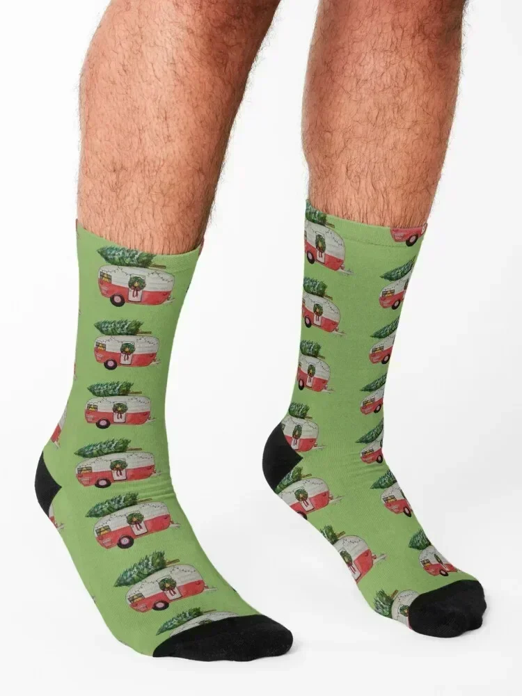 Home for the Holidays - Vintage camper Socks cycling compression floral luxury Socks For Women Men's