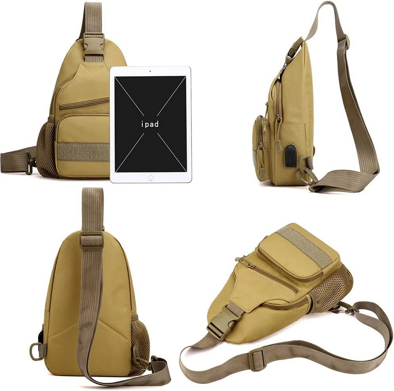 Man Tactical Military Canvas Chest Bag Crossbody Multifunctional Camouflage Outdoor Sports Hiking Cycling Daypack Backpack