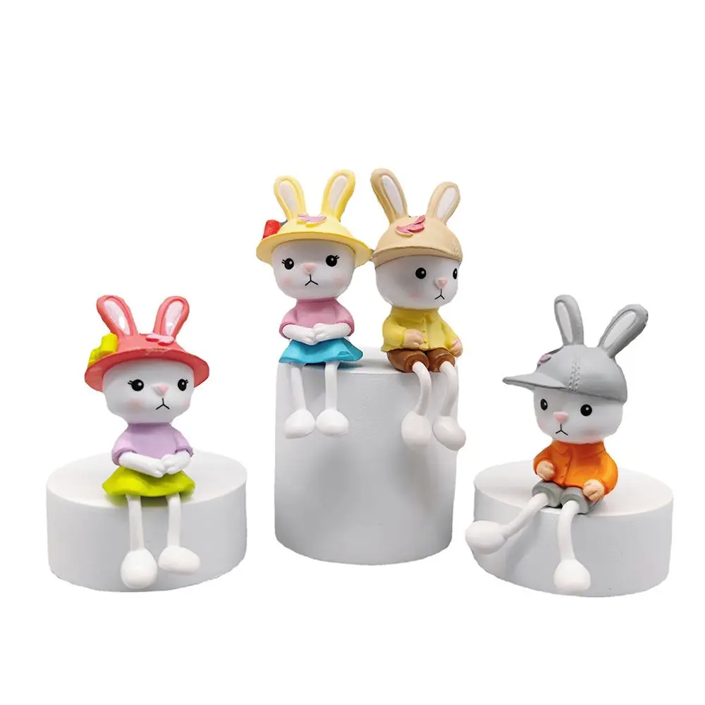 4PCs Craft DIY Garden Ornament Desktop Micro Landscaping Figurine Long Legged Bunny Miniature Rabbit