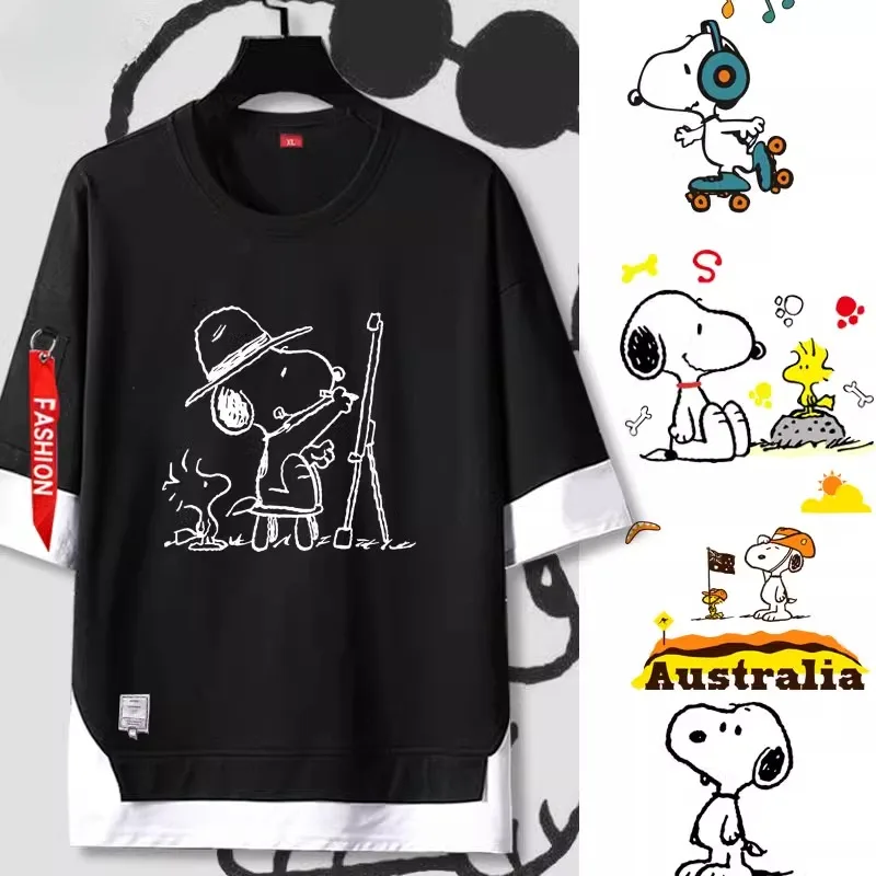 

Snoopy Charlie Brown co-brand animation peripheral T-shirt short-sleeved men and women five-point sleeve summer casual top