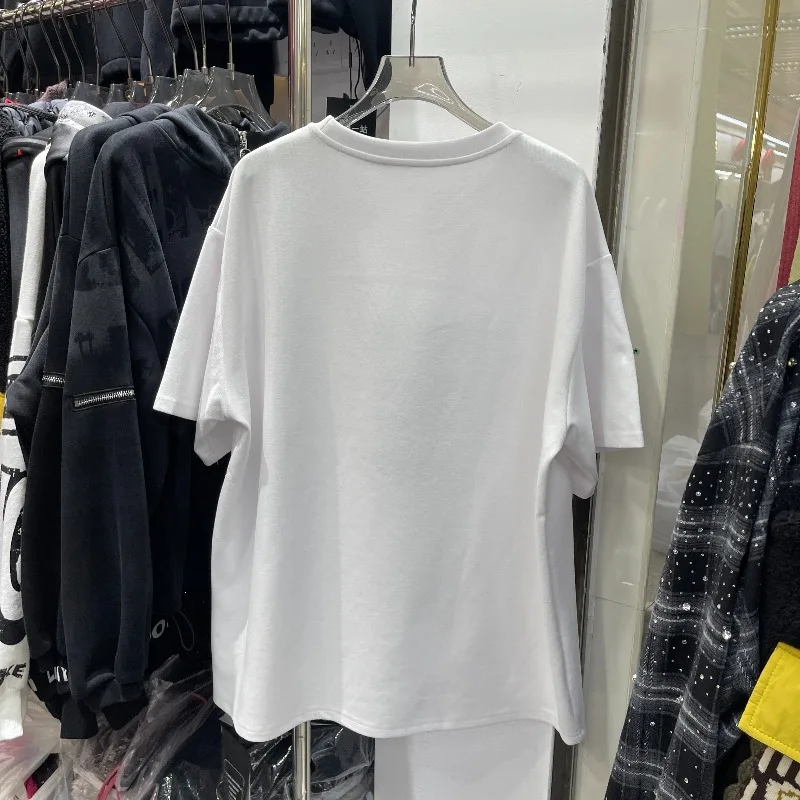 가을 겨울 신상 한국 스타일 티셔츠 자수 레터링 루즈핏 슬림핏 다용도 캐주얼 기모 반팔 티셔츠 여성용