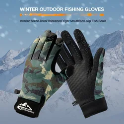 Winter Fishing Gloves for Men 3 Finger Exposed Windproof Fleece Lined Non-Slip Grip Warm Thermal Gloves for Outdoor Riding