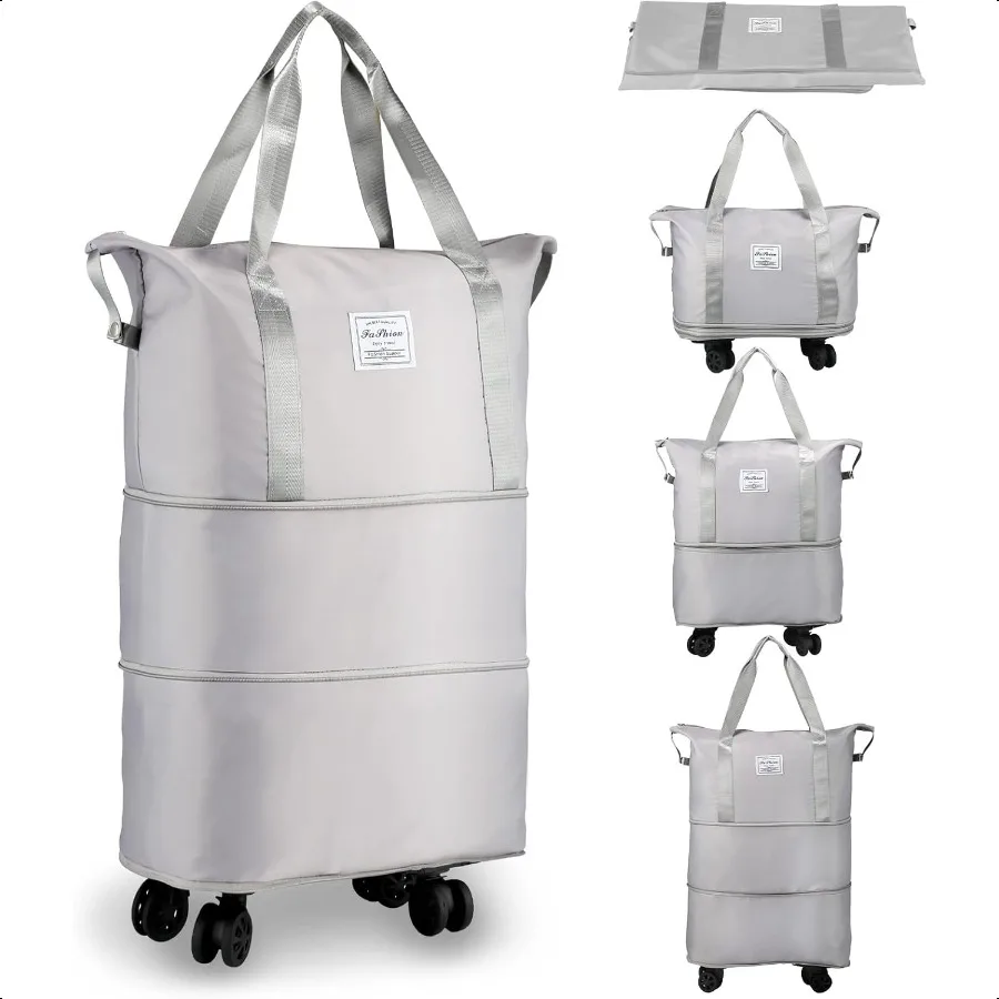 

Rolling Duffle Bag Expandable Foldable Carry On Lage with Wheels Large Weekend Bag Grey