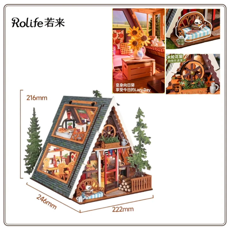 Nowy Drewniany Domek Trójkątny Rolife DIY Domek Artystyczny Europejska Willa Miniaturowy Model do Składania Klocki Prezent