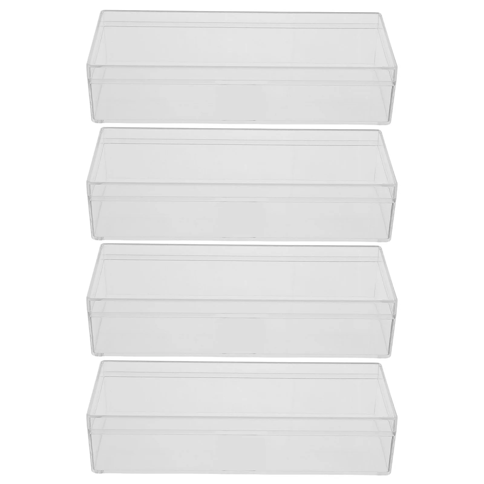 

4Pcs Clear Rectangular Plastic Storage Box Transparent Container with Lid 15.5x6.2x3.8cm Small Item Organizer for Beads Jewelry