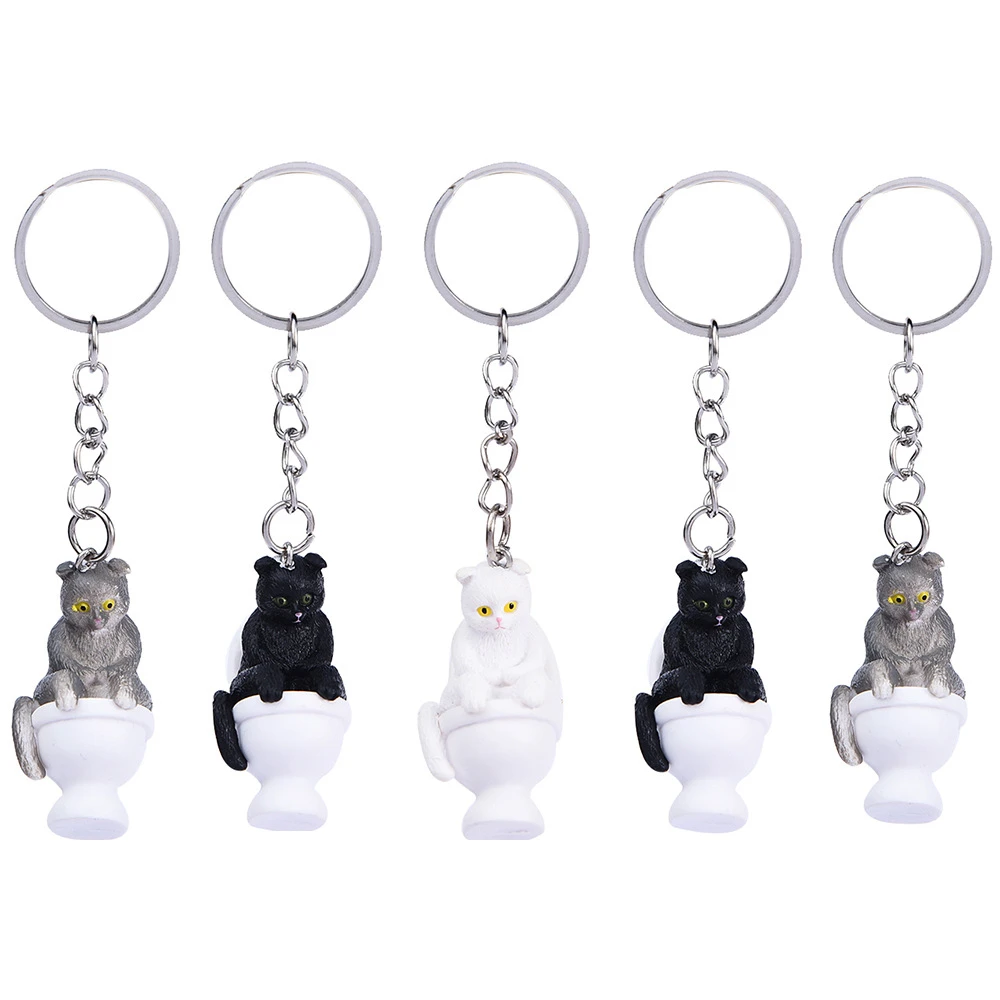 Creative Cartoon Toilet Cat Keychain Funny Toy Animal Key Ring for Women Men DIY Car Handbag Phone Case Pendant Accessories Gift