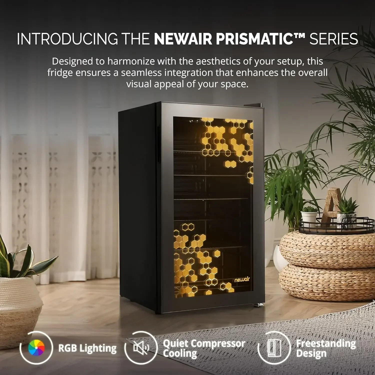 126 Can Beverage Fridge with LED Color Changing Door | Prismatic Series Beverage Refrigerator with RGB HexaColor LED Lights