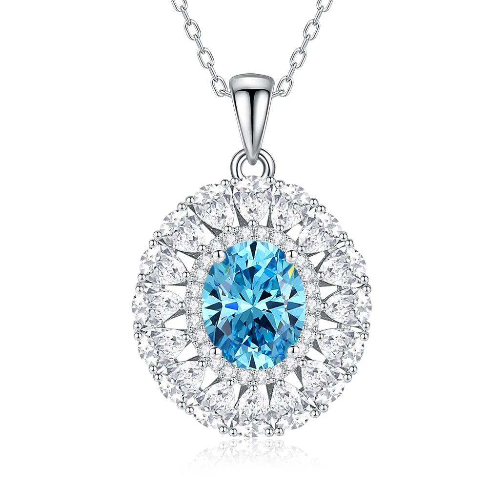 

New S925 Sterling Silver Aquamarine Necklace Female Zircon High Carbon Diamond Luxury Clavicle Chain