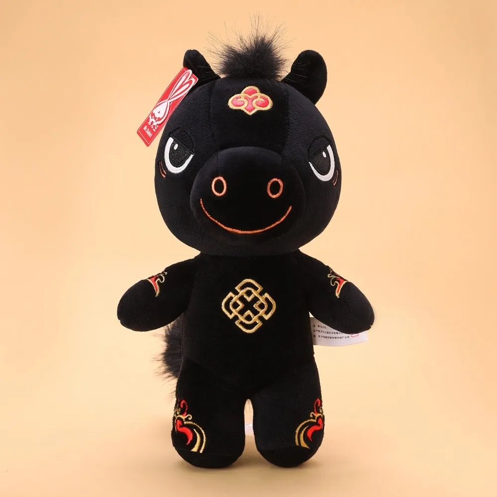 Animal de pelúcia cavalo preto bonito mascote cavalo de pelúcia fofo criativo zodíaco pônei estatueta decoração festiva