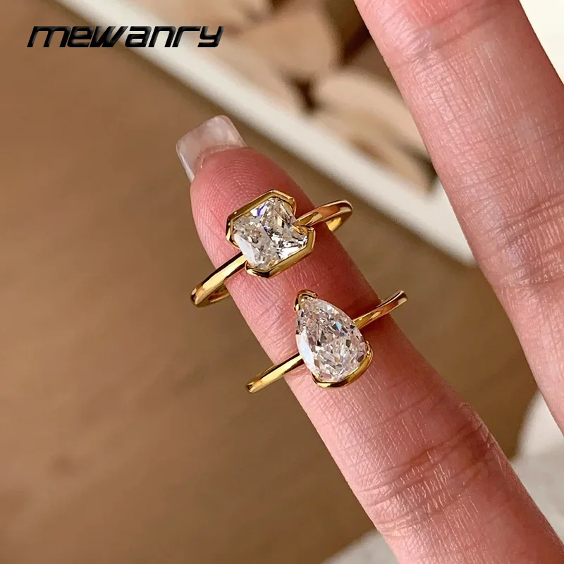 女性のための幾何学的なジルコンリング,シンプルでエレガントなジュエリー,記念日のための絶妙なギフト,優しくて甘い