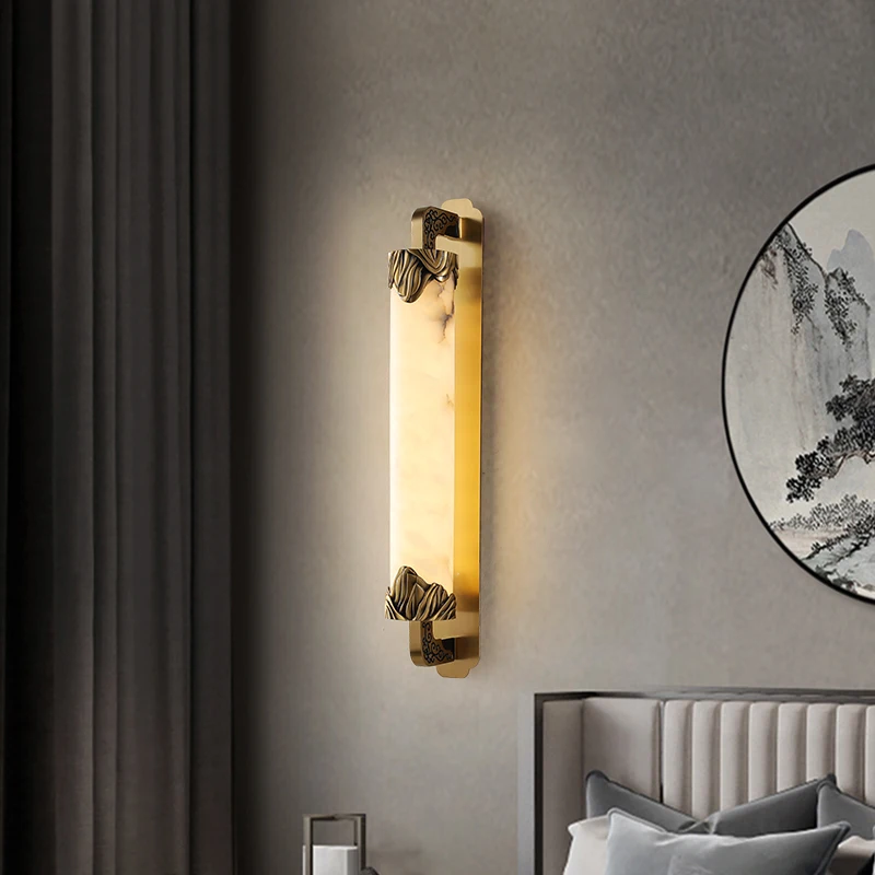 DLMH Brass Wall Light LED Modern Luxury Marble Sconces Fixture Indoor Decor for Home Bedroom Living Room Corridor