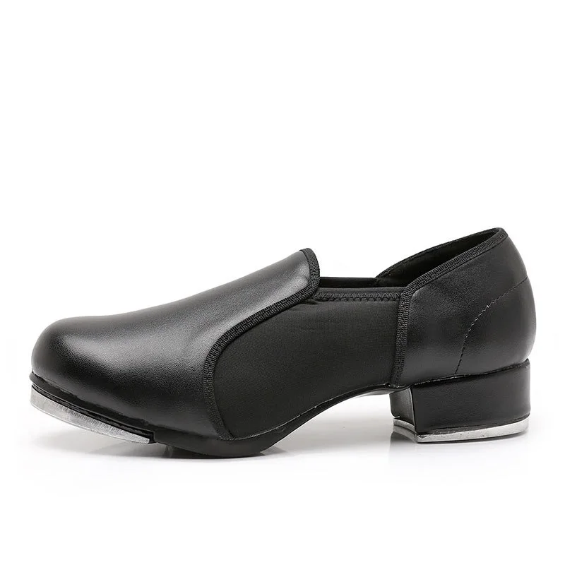 Elastische Öffnung Gerade Sohle Tap Dance Schuhe Frauen Schwarz Imitation Leder Turnschuhe Schritt Dance Schuhe Kinder Große Größe