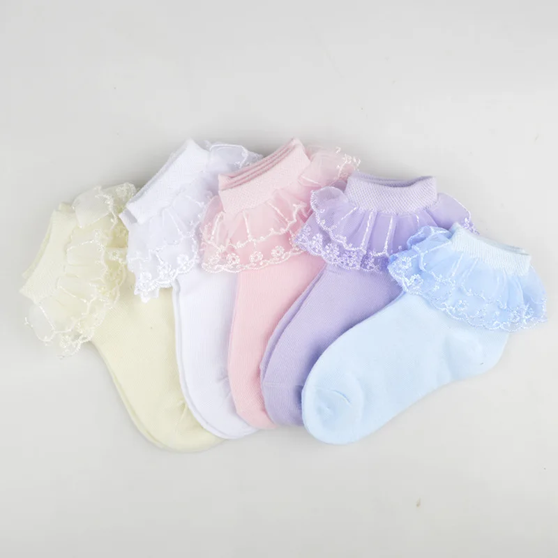 1 Pairs Cotton Lace Ruffle Princess Mesh Breathable Socks Children Ankle Short Sock White Pink Blue Baby Girls Kids Toddler