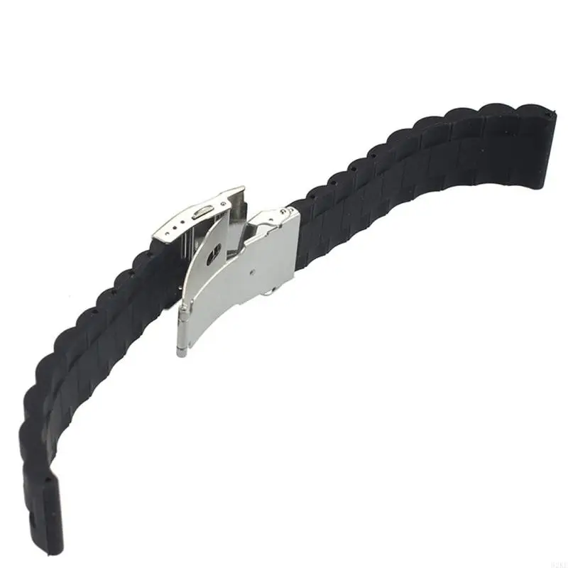 62KE Black Silicone Rubber Watch Strap Band Deployment Buckle Waterproof 20mm 22mm